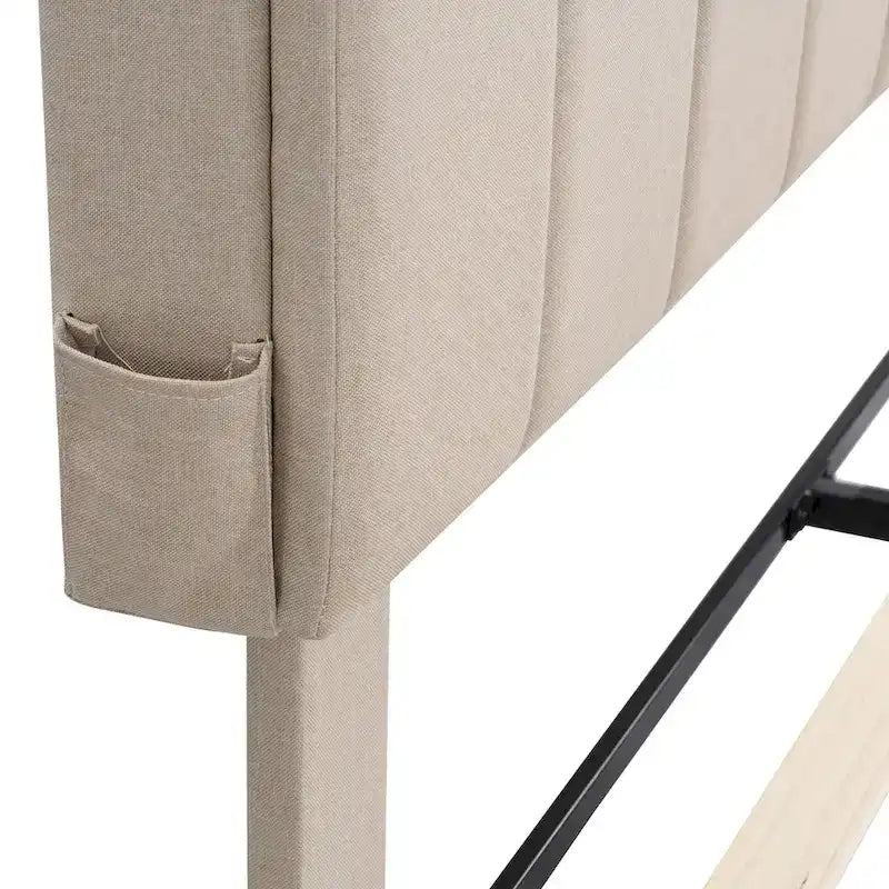 Letto imbottito con piattaforma, testiera contenitore e porta USB