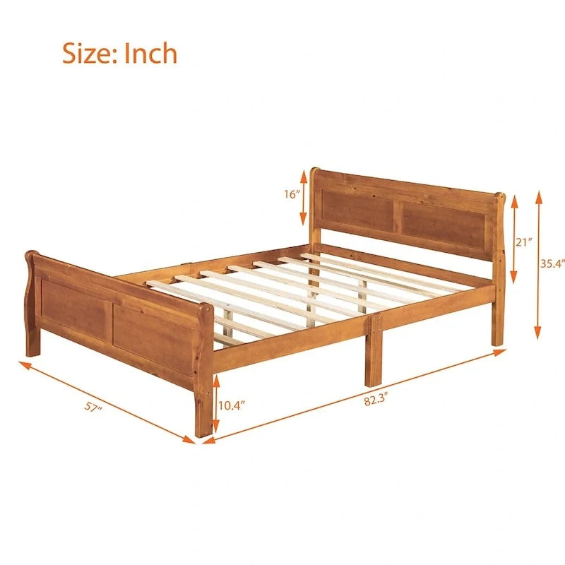Lit plateforme double en bois avec tête de lit et support à lattes, design minimaliste pour chambre à coucher