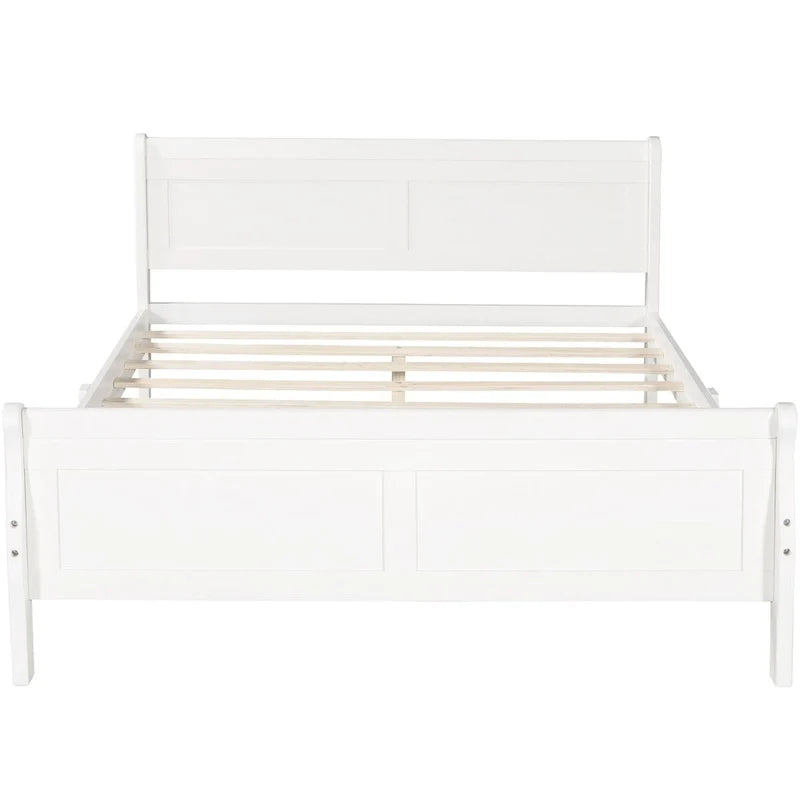 Lit plateforme double en bois avec tête de lit et support à lattes, design minimaliste pour chambre à coucher