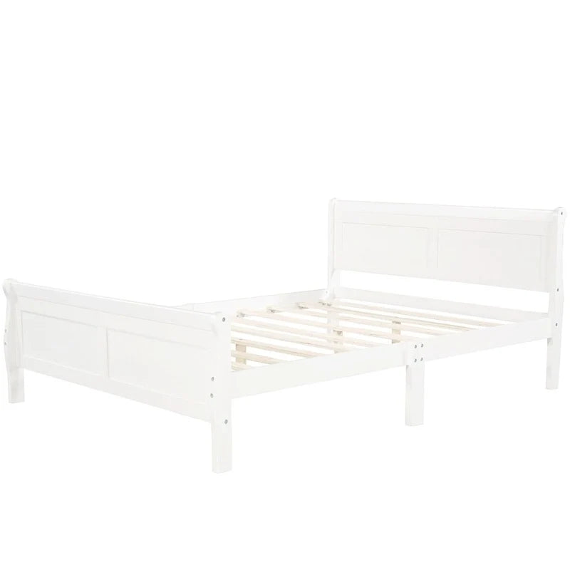 Lit plateforme double en bois avec tête de lit et support à lattes, design minimaliste pour chambre à coucher