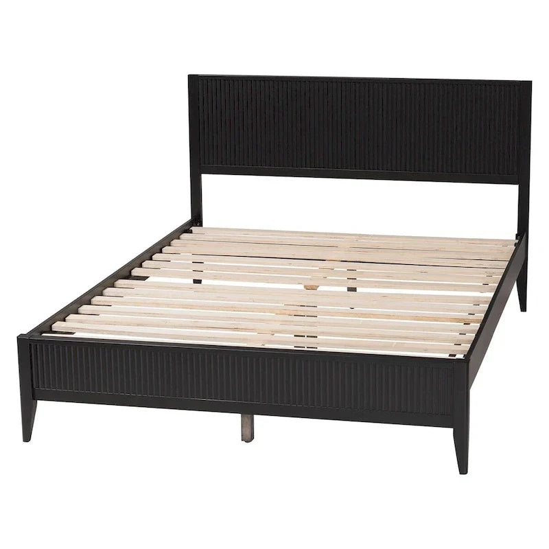 Letto a piattaforma Primrose in legno scanalato stile Mid-Century