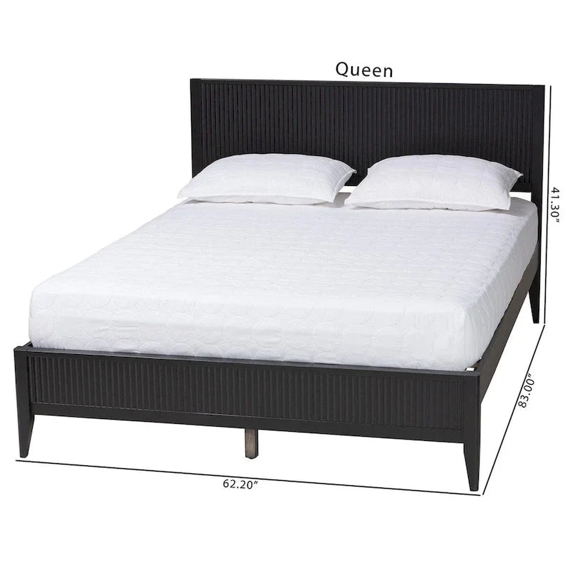 Letto a piattaforma Primrose in legno scanalato stile Mid-Century