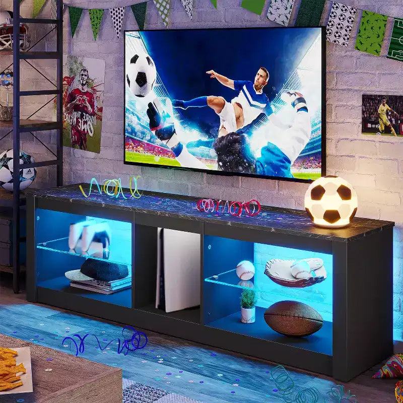 Mobile porta TV in truciolato con ripiani in vetro 47A x 140L x 35P cm