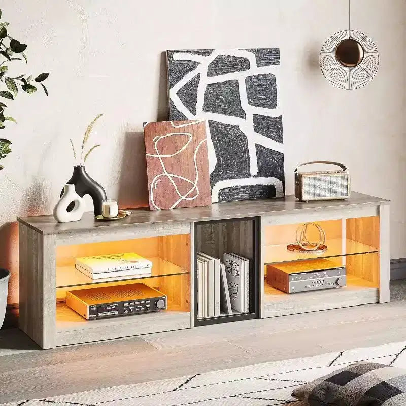 Mobile porta TV in truciolato con ripiani in vetro 47A x 140L x 35P cm