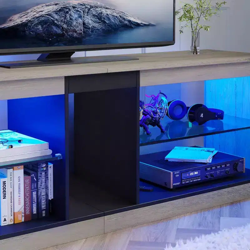 Mobile porta TV in truciolato con ripiani in vetro 47A x 140L x 35P cm