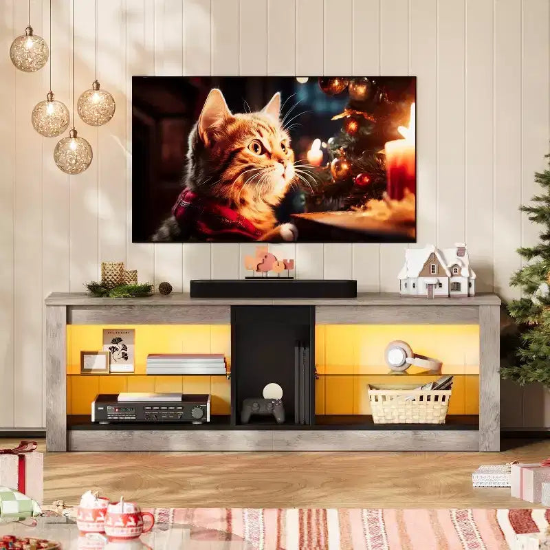 Mobile porta TV in truciolato con ripiani in vetro 47A x 140L x 35P cm