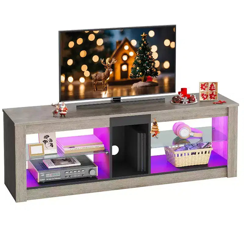 Mobile porta TV in truciolato con ripiani in vetro 47A x 140L x 35P cm