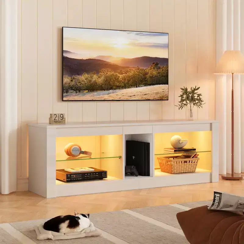 Mobile porta TV in truciolato con ripiani in vetro 47A x 140L x 35P cm