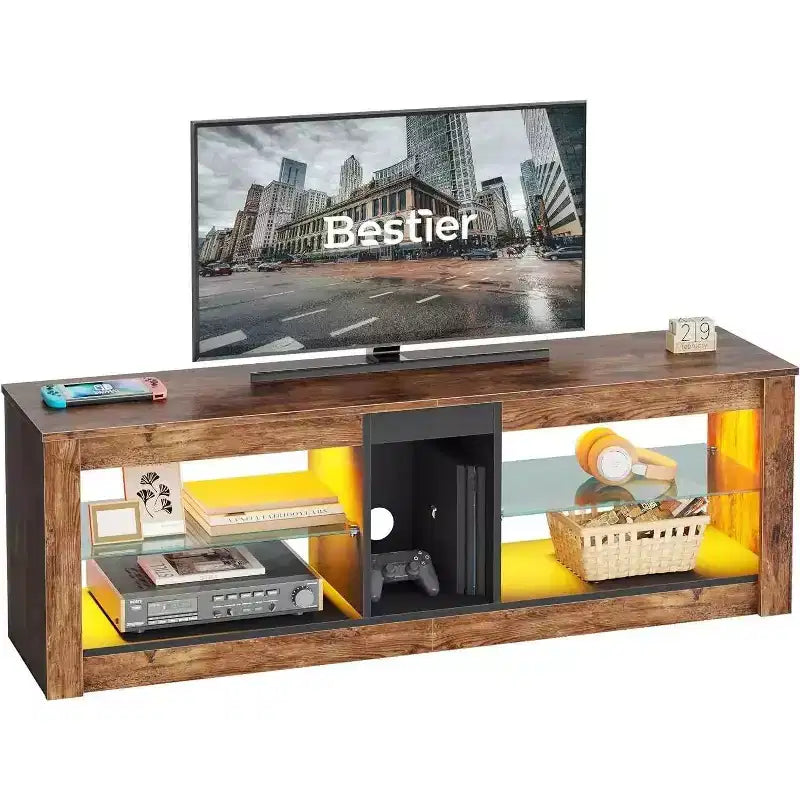 Mobile porta TV in truciolato con ripiani in vetro 47A x 140L x 35P cm