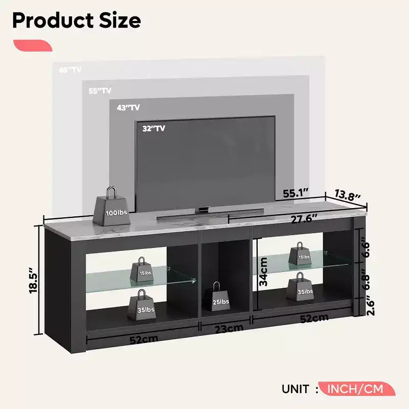 Mobile porta TV in truciolato con ripiani in vetro 47A x 140L x 35P cm