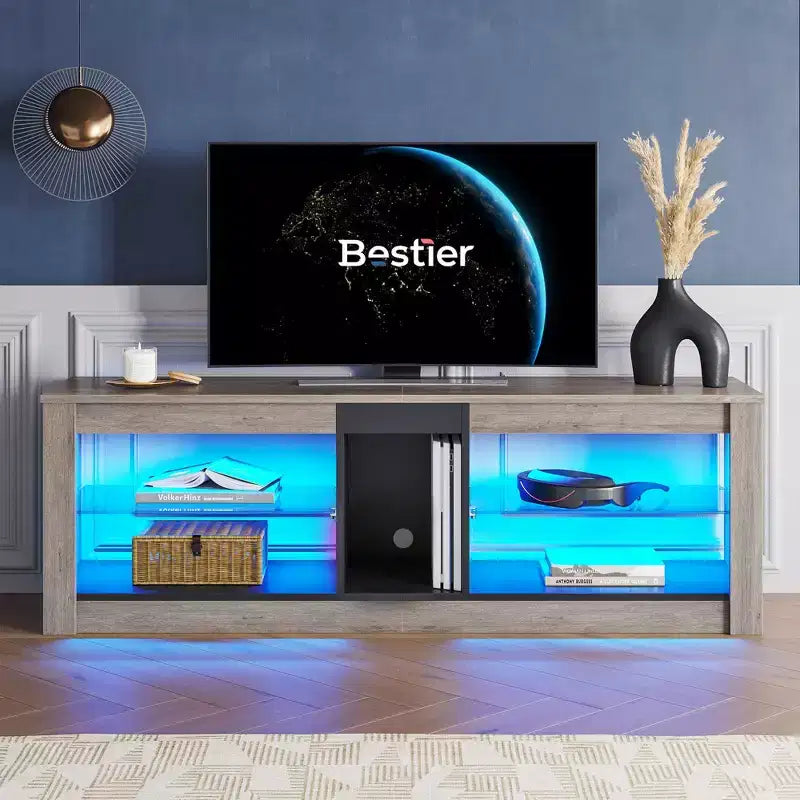 Mobile porta TV in truciolato con ripiani in vetro 47A x 140L x 35P cm