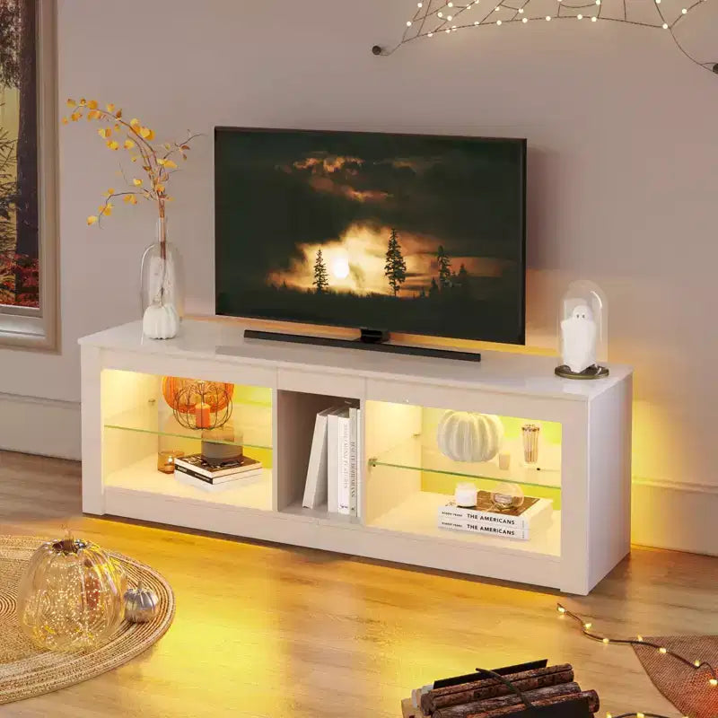 Mobile porta TV in truciolato con ripiani in vetro 47A x 140L x 35P cm
