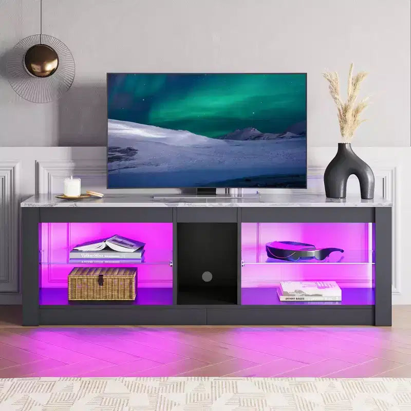 Mobile porta TV in truciolato con ripiani in vetro 47A x 140L x 35P cm