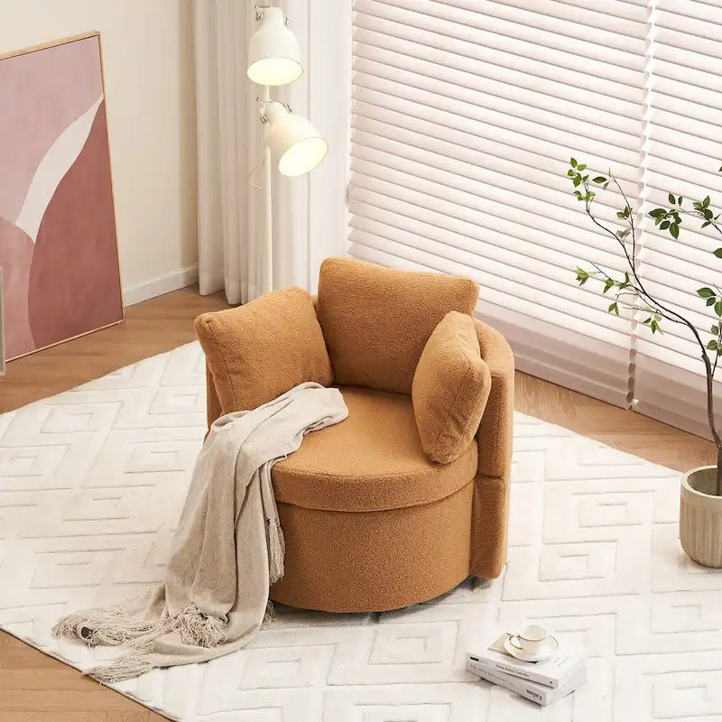 Fabric Swivel Chair With Storage and Back Cushion For Living Room