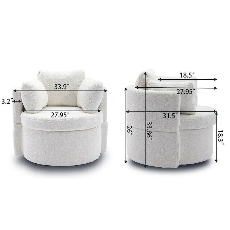 Fauteuil pivotant en tissu avec rangement et coussin de dossier pour le salon