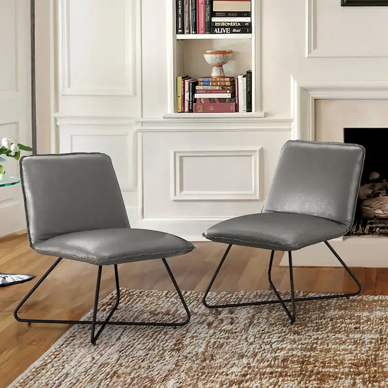 Fauteuil d'appoint en similicuir du milieu du siècle avec dossier réglable, lot de 2 - 31,5 H x 22,2 L x 23,6 P
