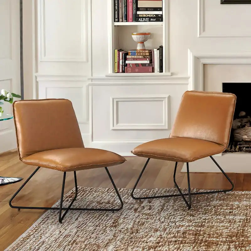 Fauteuil d'appoint en similicuir du milieu du siècle avec dossier réglable, lot de 2 - 31,5 H x 22,2 L x 23,6 P