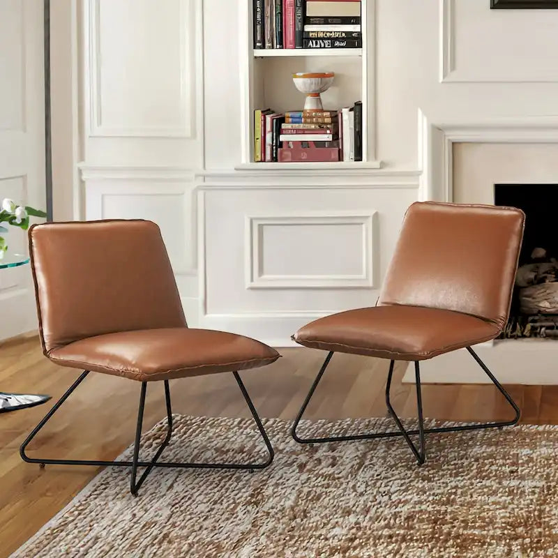 Fauteuil d'appoint en similicuir du milieu du siècle avec dossier réglable, lot de 2 - 31,5 H x 22,2 L x 23,6 P