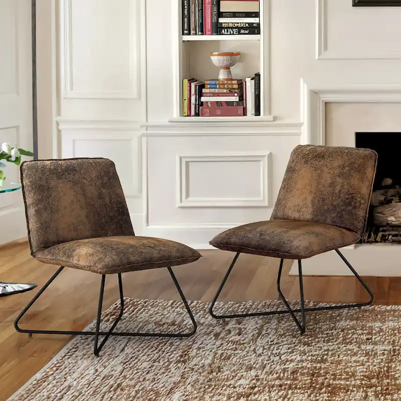 Fauteuil d'appoint en similicuir du milieu du siècle avec dossier réglable, lot de 2 - 31,5 H x 22,2 L x 23,6 P