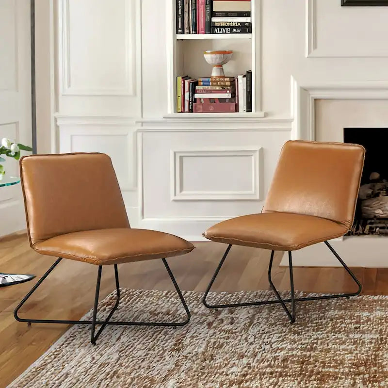 Fauteuil d'appoint en similicuir du milieu du siècle avec dossier réglable, lot de 2 - 31,5 H x 22,2 L x 23,6 P