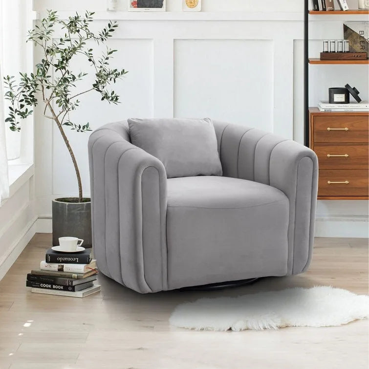 Ebello Oversize Velvet Swivel 360 Rotation Barrel Comfy Round Armchair With Pillow For Living Room Bedroom