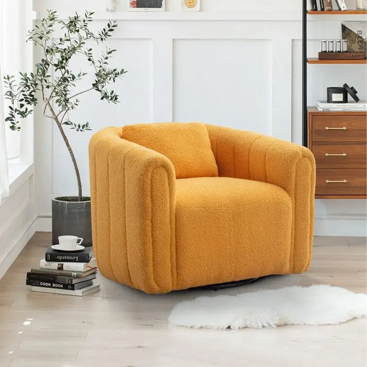 Ebello Oversize Velvet Swivel 360 Rotation Barrel Comfy Round Armchair With Pillow For Living Room Bedroom