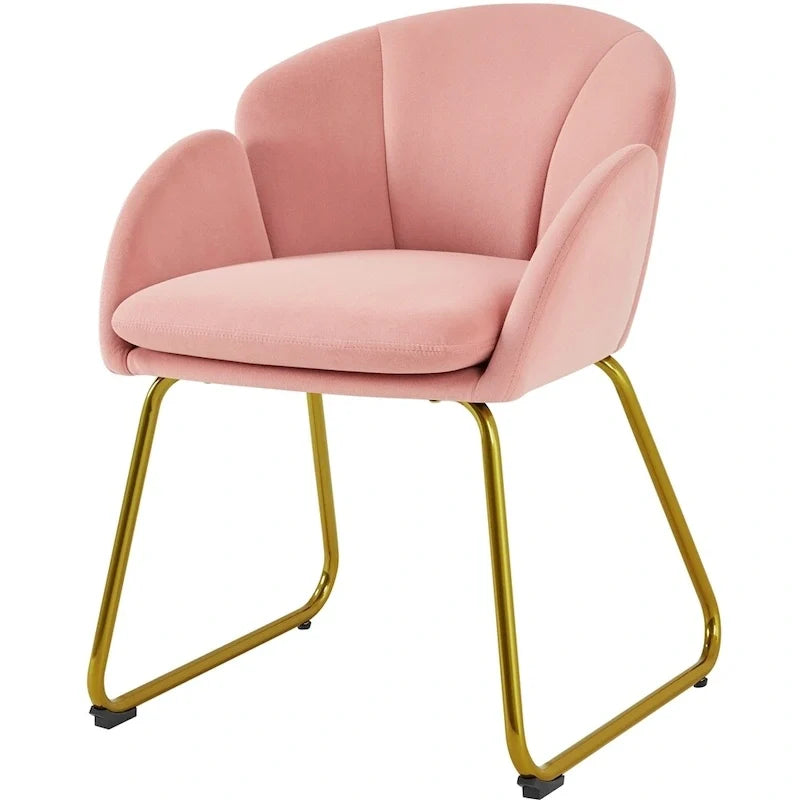 Yaheetech Flower Shape Velvet Armchair Accent Chair with Golden Metal Legs