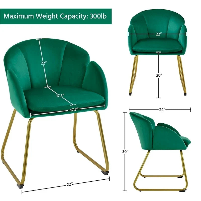 Yaheetech Flower Shape Velvet Armchair Accent Chair with Golden Metal Legs
