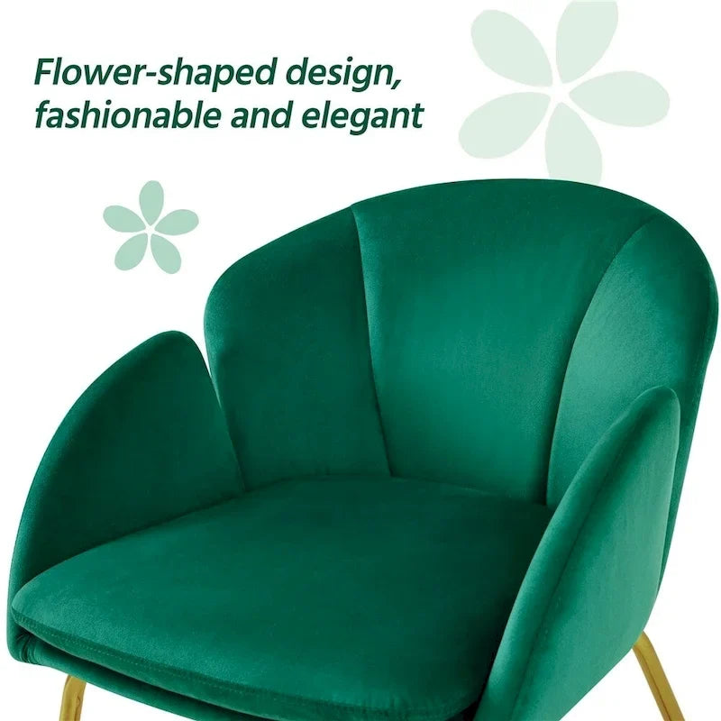 Yaheetech Flower Shape Velvet Armchair Accent Chair with Golden Metal Legs