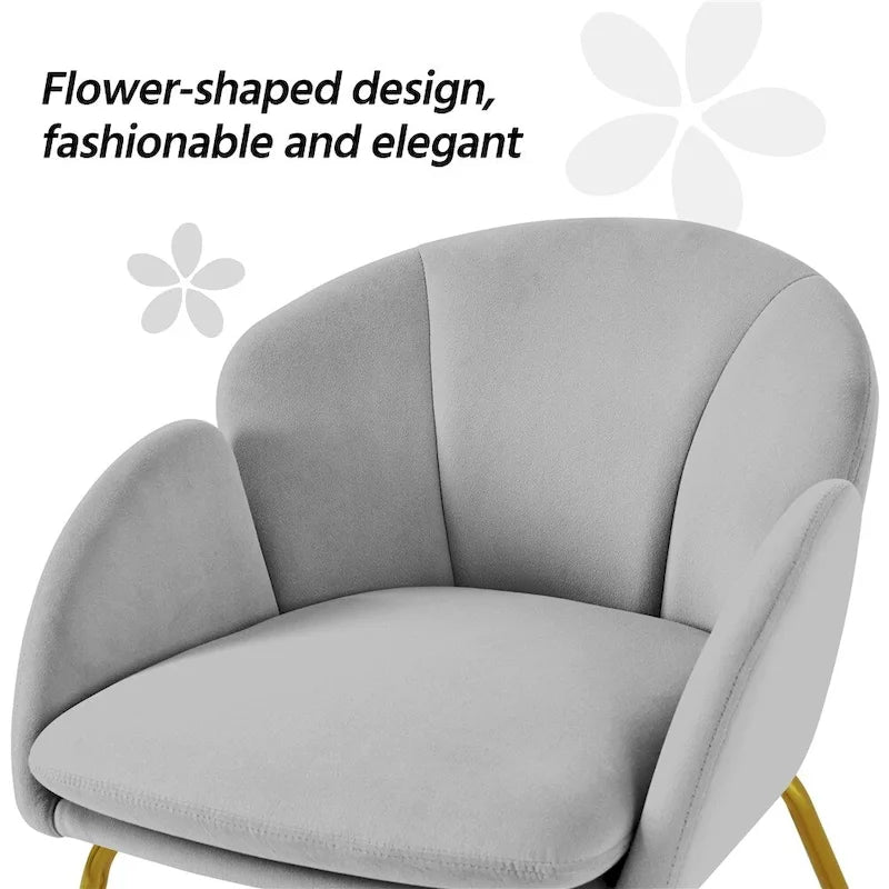 Yaheetech Flower Shape Velvet Armchair Accent Chair with Golden Metal Legs