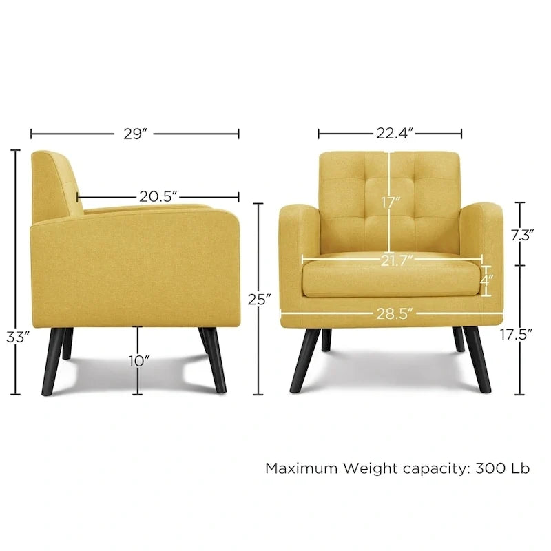 Yaheetech Mid Century Modern Fabric Arm Chair Tufted Accent Chair with Rubber Wooden Leg