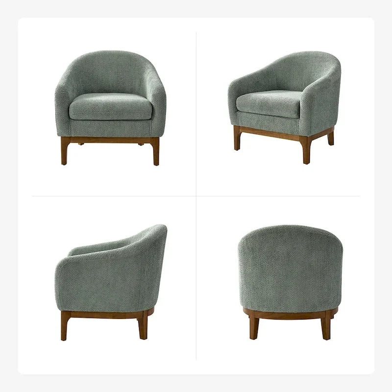 Augus Modern Boucle Accent Barrel Chair with Solid Wood Legs by HULALA HOME