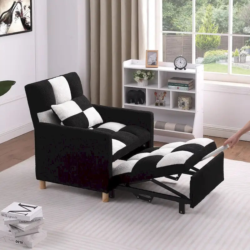 3-in-1 Convertible Sleeper Chair Bed, Single Sofa (Black White)