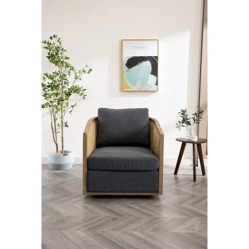 Comfortable circular sofa chair in living room, 360 degree rotating bucket club chair