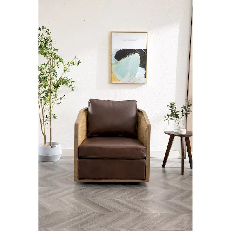 Comfortable circular sofa chair in living room, 360 degree rotating bucket club chair