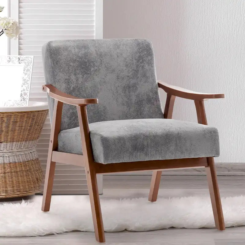 Mid-Century Modern Accent Chair with Solid Wood Frame, Set of 1