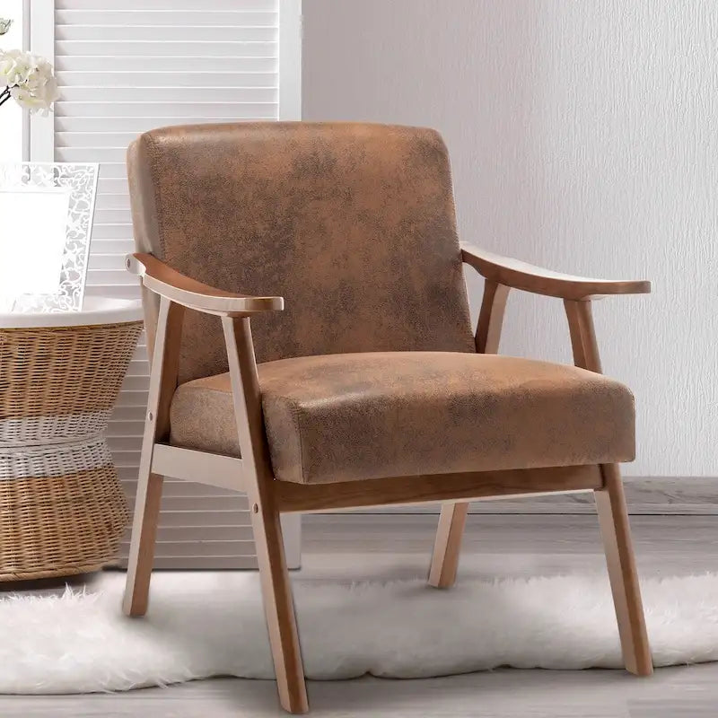 Mid-Century Modern Accent Chair with Solid Wood Frame, Set of 1