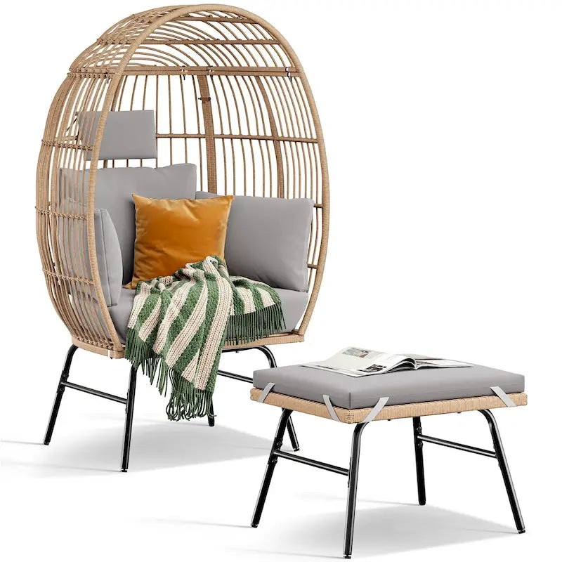 Outdoor Garden Wicker Egg Chair And Footstool