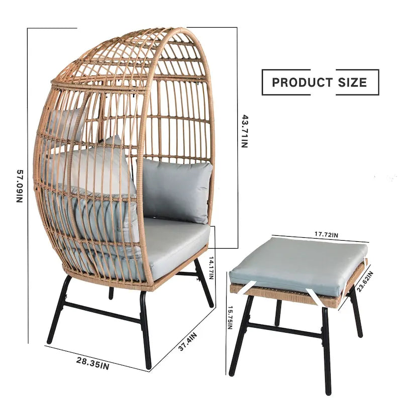 Outdoor Garden Wicker Egg Chair And Footstool