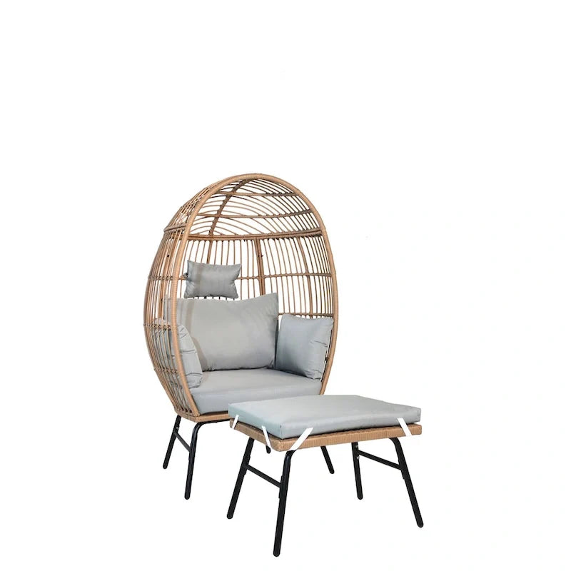 Outdoor Garden Wicker Egg Chair And Footstool