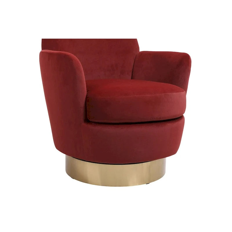 Velvet Swivel Barrel Chair, Swivel Accent Chairs Armchair, Reading Chairs, Round Barrel Chairs with Gold Stainless Steel Base