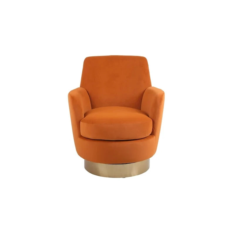 Velvet Swivel Barrel Chair, Swivel Accent Chairs Armchair, Reading Chairs, Round Barrel Chairs with Gold Stainless Steel Base