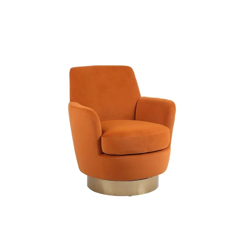 Velvet Swivel Barrel Chair, Swivel Accent Chairs Armchair, Reading Chairs, Round Barrel Chairs with Gold Stainless Steel Base