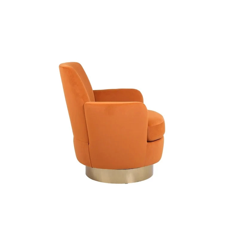Velvet Swivel Barrel Chair, Swivel Accent Chairs Armchair, Reading Chairs, Round Barrel Chairs with Gold Stainless Steel Base