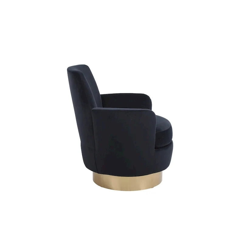 Velvet Swivel Barrel Chair, Swivel Accent Chairs Armchair, Reading Chairs, Round Barrel Chairs with Gold Stainless Steel Base