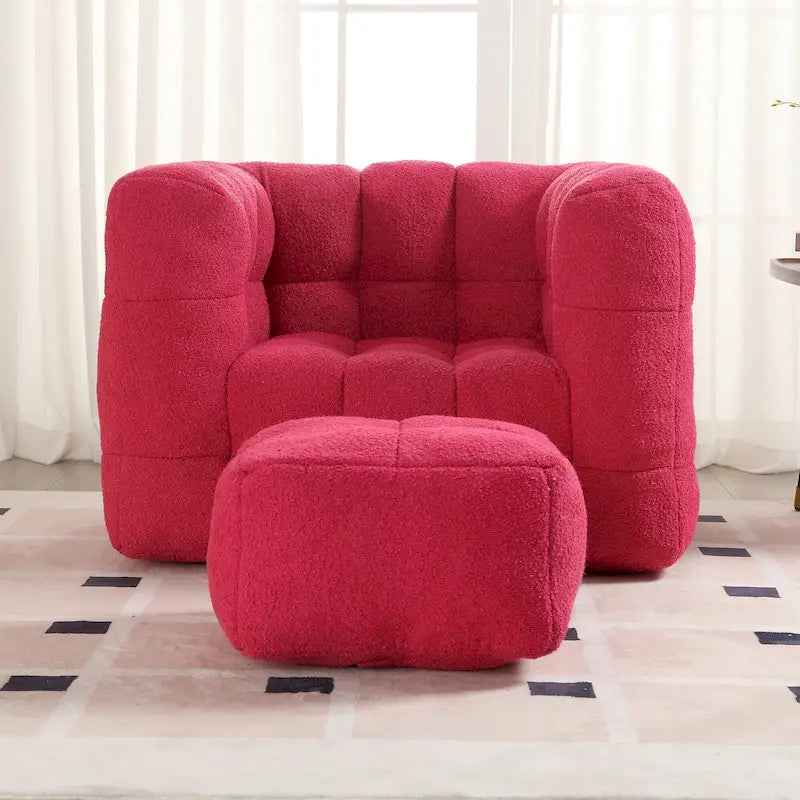 HOMEFUN Boucle Upholstered Tufted Modern Single Side Sofa Chair with Ottoman