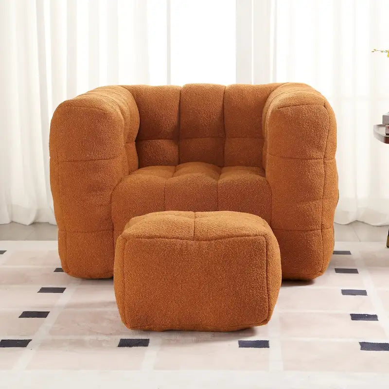 HOMEFUN Boucle Upholstered Tufted Modern Single Side Sofa Chair with Ottoman
