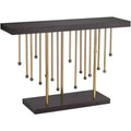 55 Downing Street Rain Modern Gold Rectangular Console Table 48 x 13 3/4 Raindrop Strands Hanging Black Tabletop for Living Room