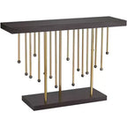 55 Downing Street Rain Modern Gold Rectangular Console Table 48 x 13 3/4 Raindrop Strands Hanging Black Tabletop for Living Room