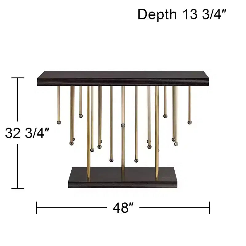55 Downing Street Rain Console Rettangolare Moderna Dorata 122 x 35 cm con Fili a Goccia Sospesi Neri, da Tavolo per Soggiorno